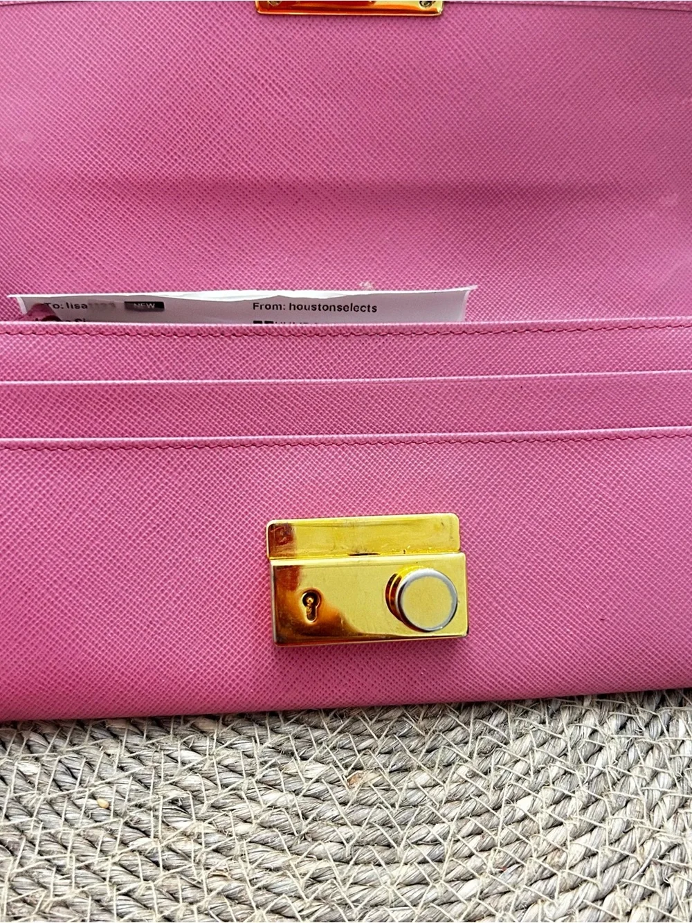 Prada Pink Saffiano Leather Wallet with Gold Lock
